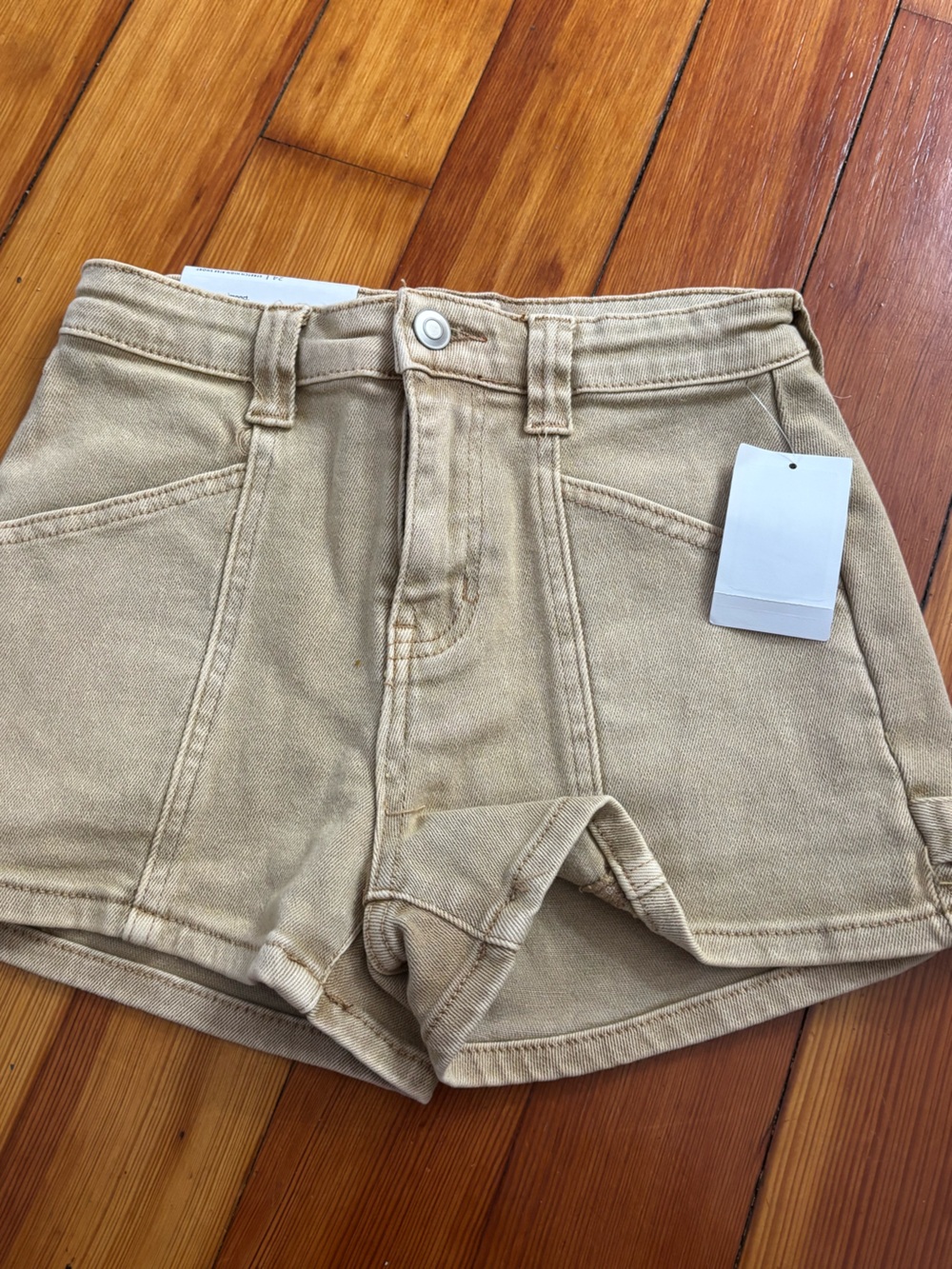 NWT BP. Lulu Super High Rise Cream Ecru Denim Women’s Utility Shorts Size 24